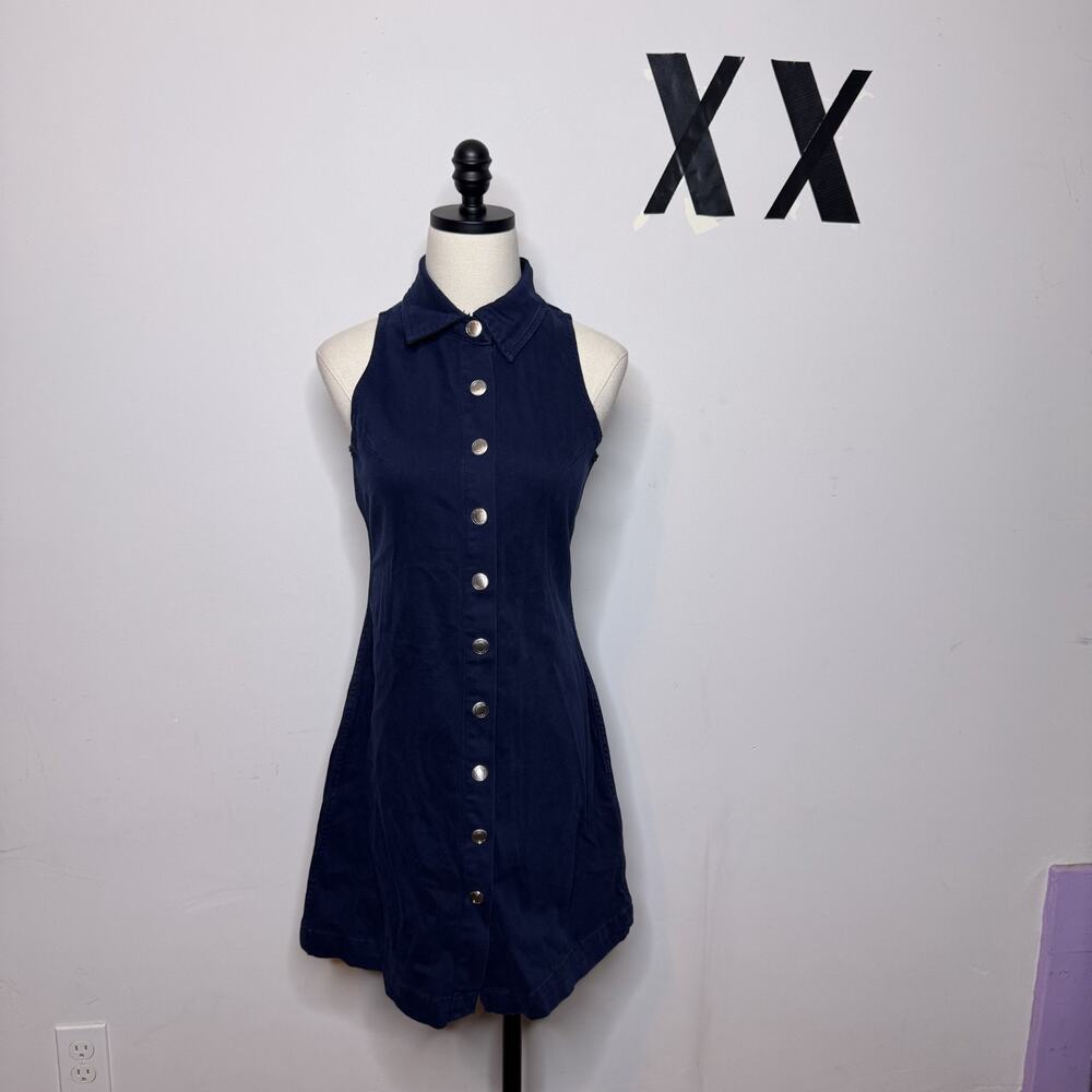 DL1961 Bright Navy Payton ALine Dress Snap Front Grunge Indie Utility Gorpcore S
